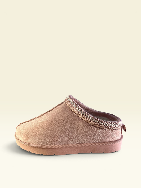 Pink Faux-Suede Fur Mules