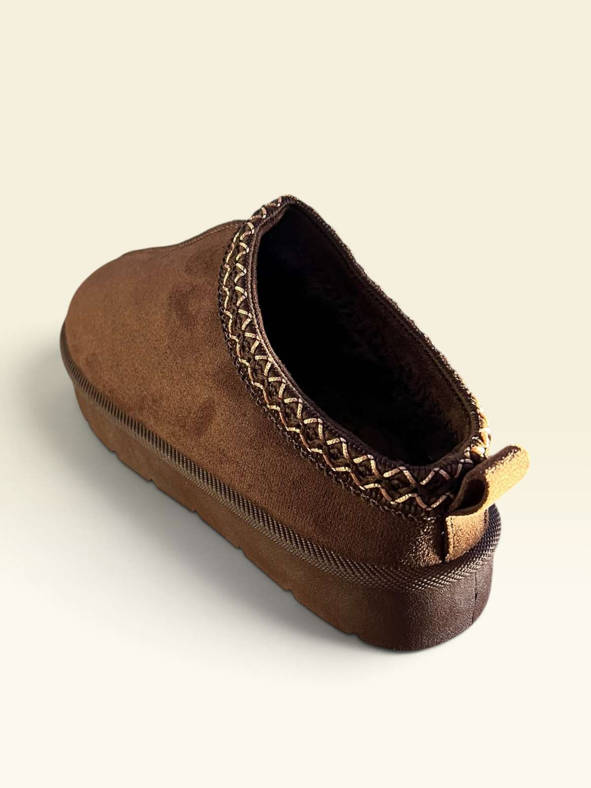 Brown Faux-Suede Fur Mules