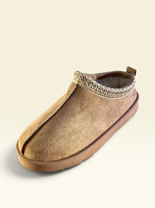 Beige Faux-Suede Fur Mules