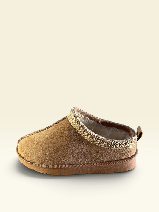 Beige Faux-Suede Fur Mules