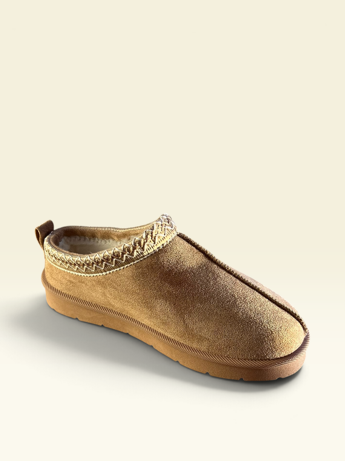 Beige Faux-Suede Fur Mules