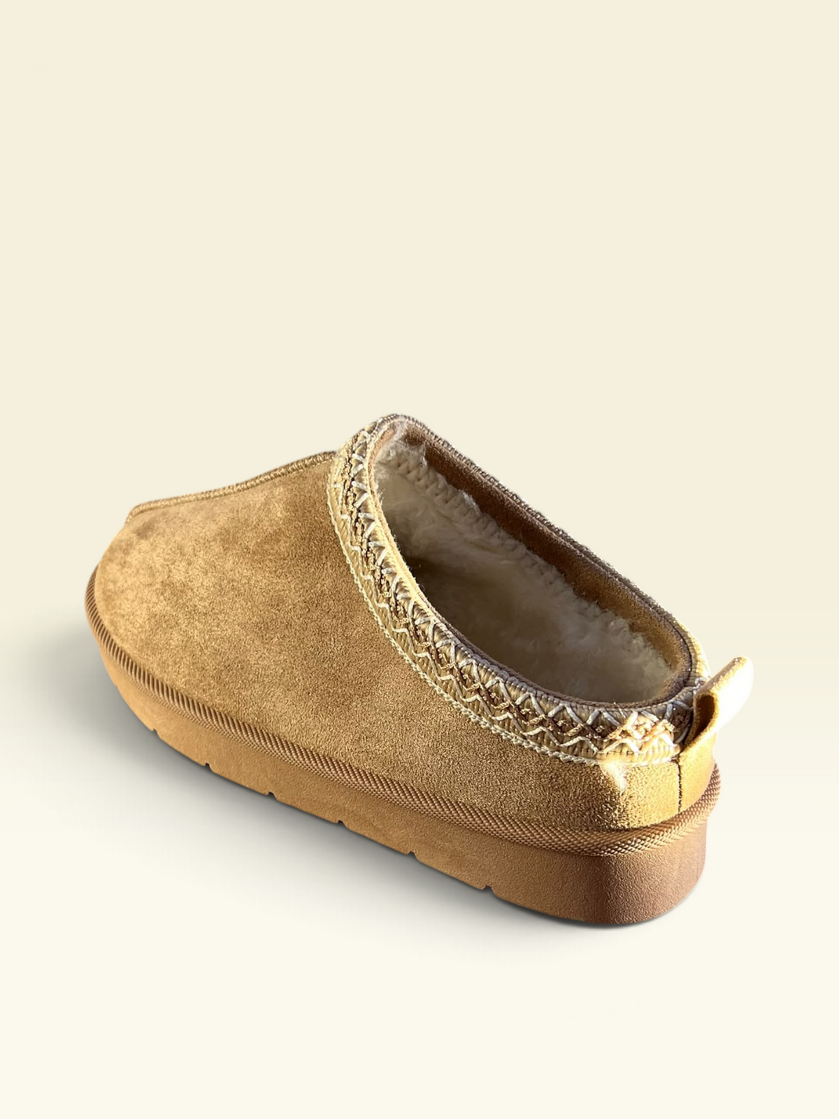 Beige Faux-Suede Fur Mules