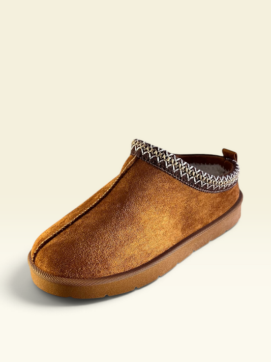 Tan Faux-Suede Fur Mules