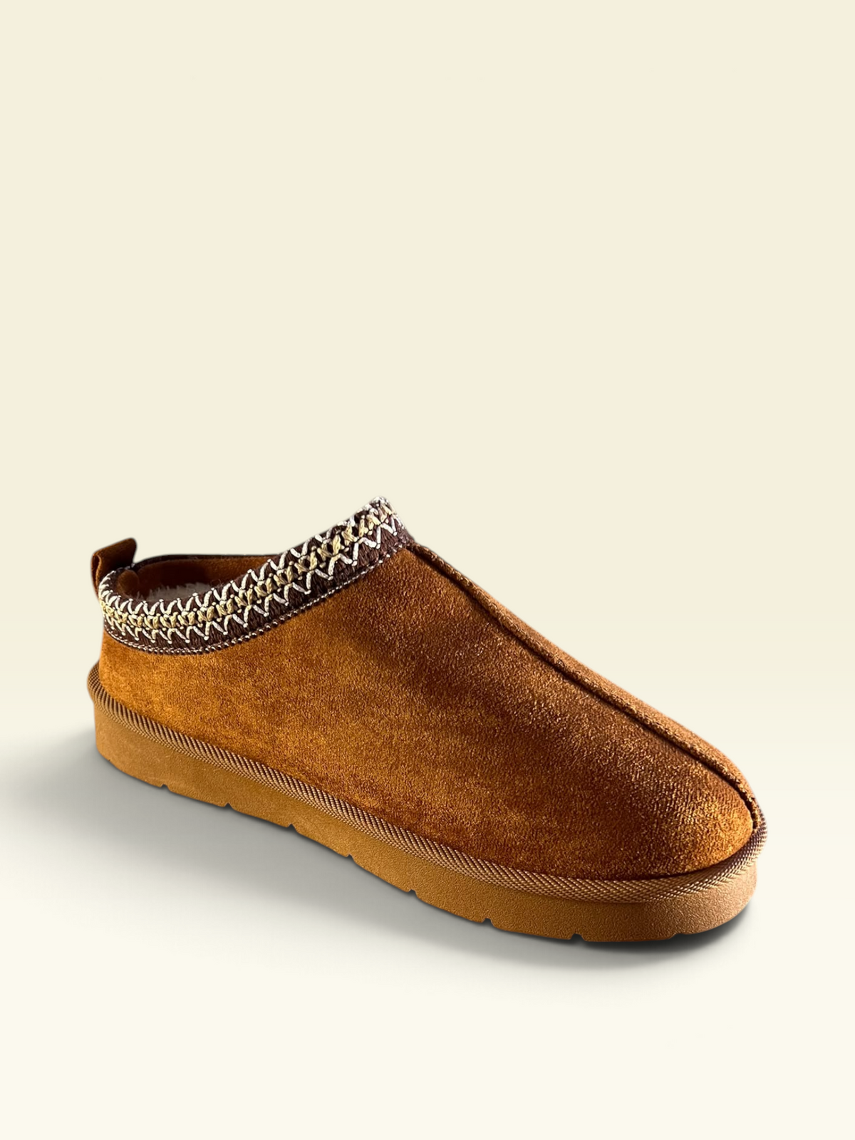 Tan Faux-Suede Fur Mules