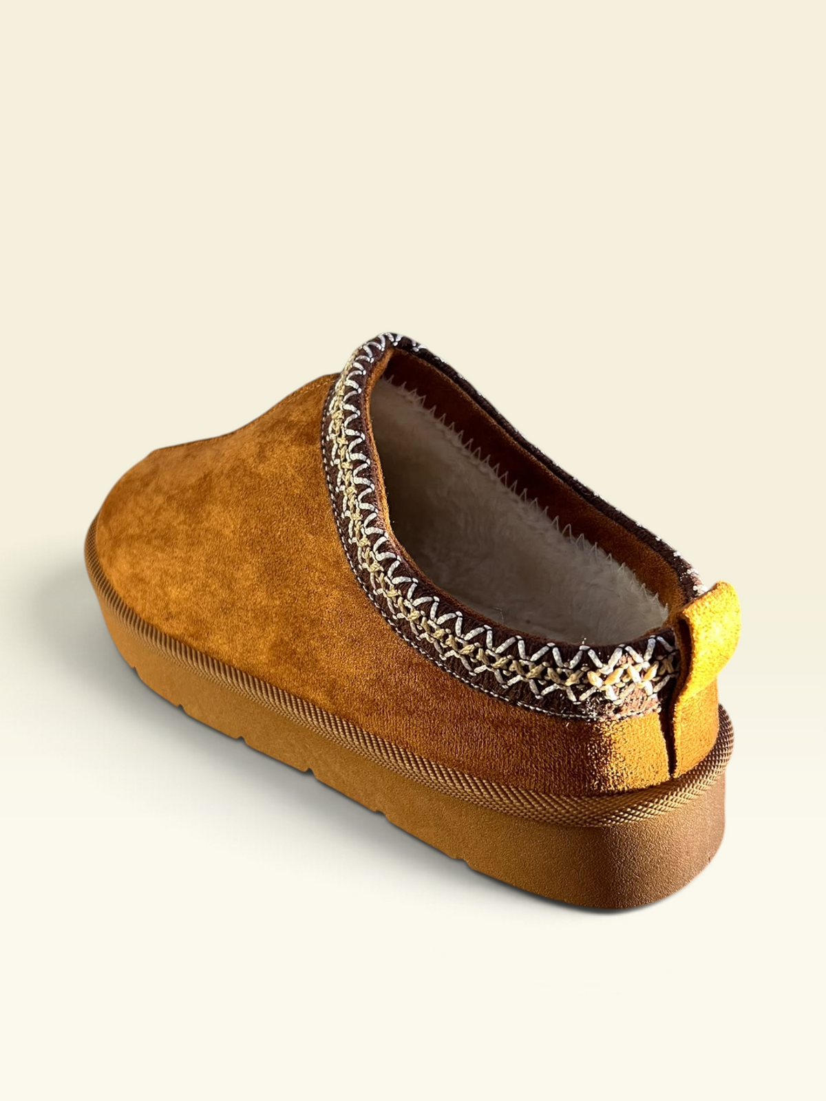 Tan Faux-Suede Fur Mules