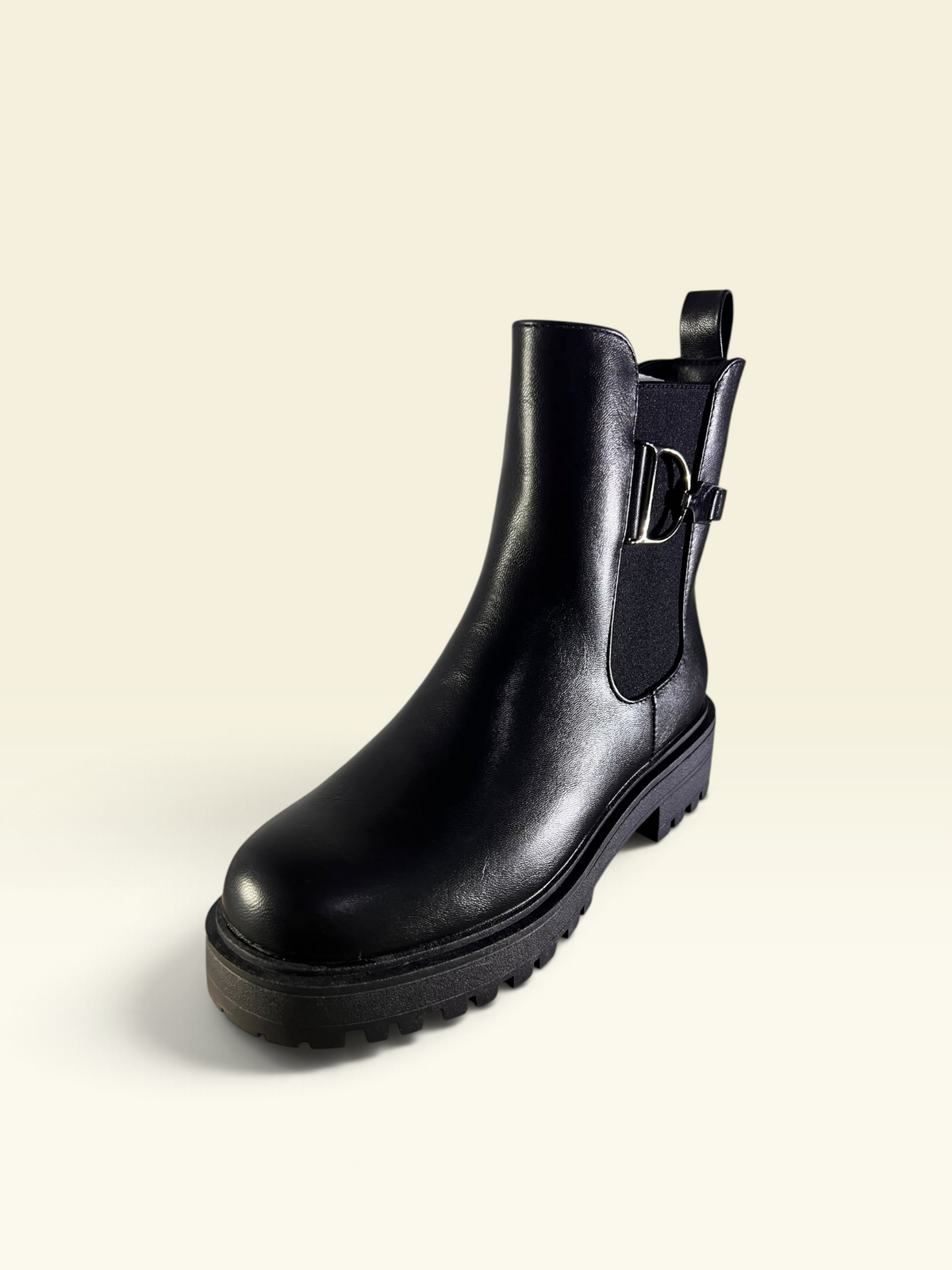 Black Chunky Buckle Accent Chelsea Boots