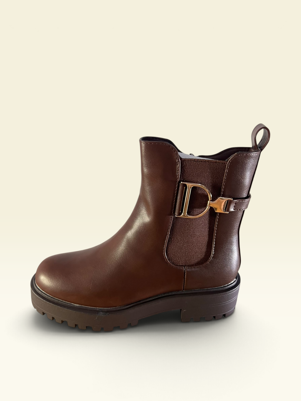 Brown Chunky Buckle Accent Chelsea Boots