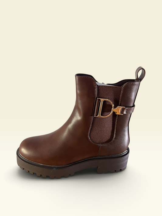 Brown Chunky Buckle Accent Chelsea Boots
