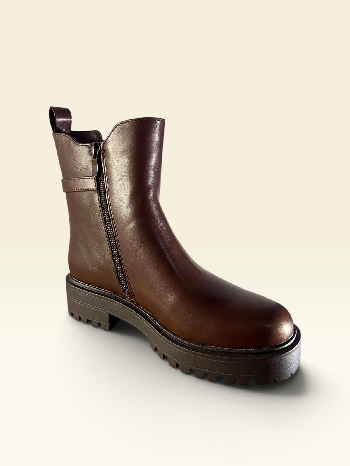 Brown Chunky Buckle Accent Chelsea Boots