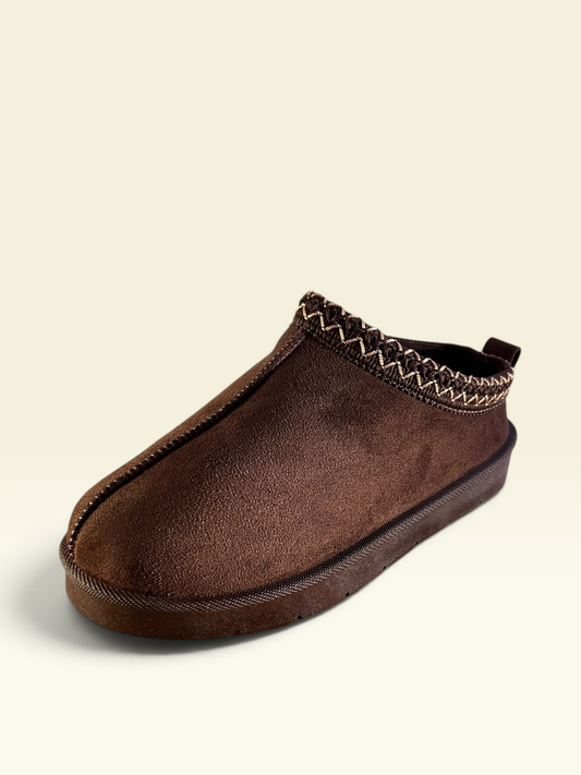 Brown Faux-Suede Fur Mules