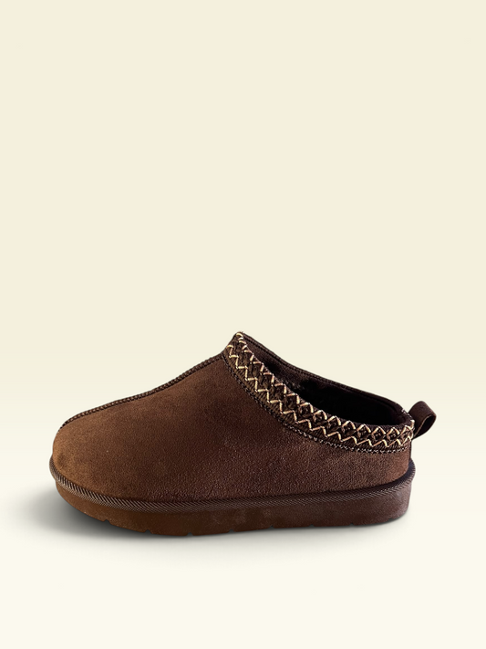 Brown Faux-Suede Fur Mules