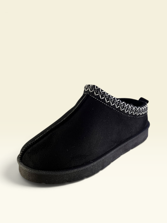 Black Faux-Suede Fur Mules