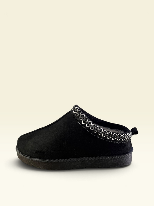 Black Faux-Suede Fur Mules