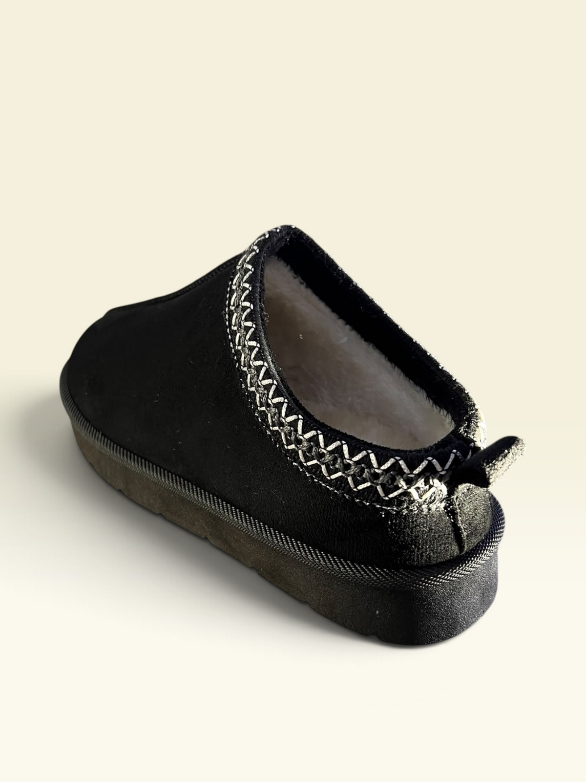 Black Faux-Suede Fur Mules